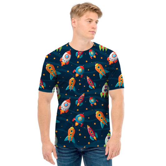 Rockets And Stars Pattern Print Men's T-Shirt