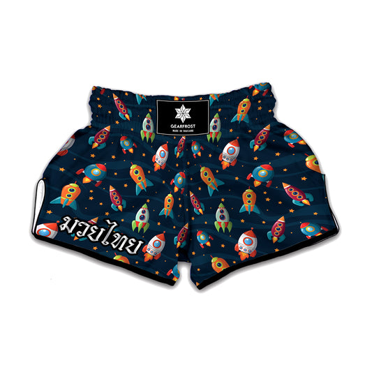 Rockets And Stars Pattern Print Muay Thai Boxing Shorts