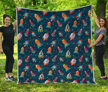 Rockets And Stars Pattern Print Quilt