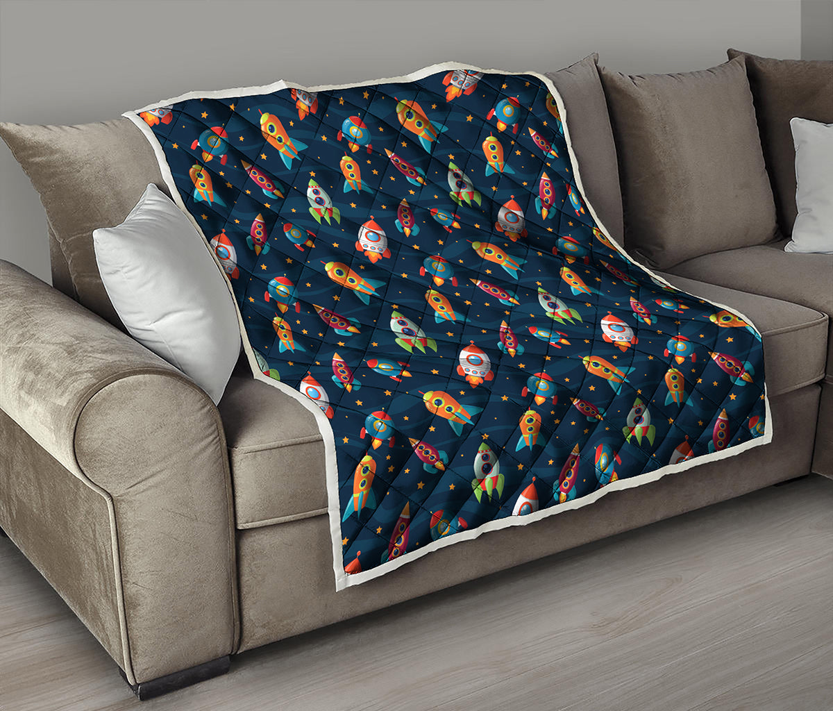 Rockets And Stars Pattern Print Quilt