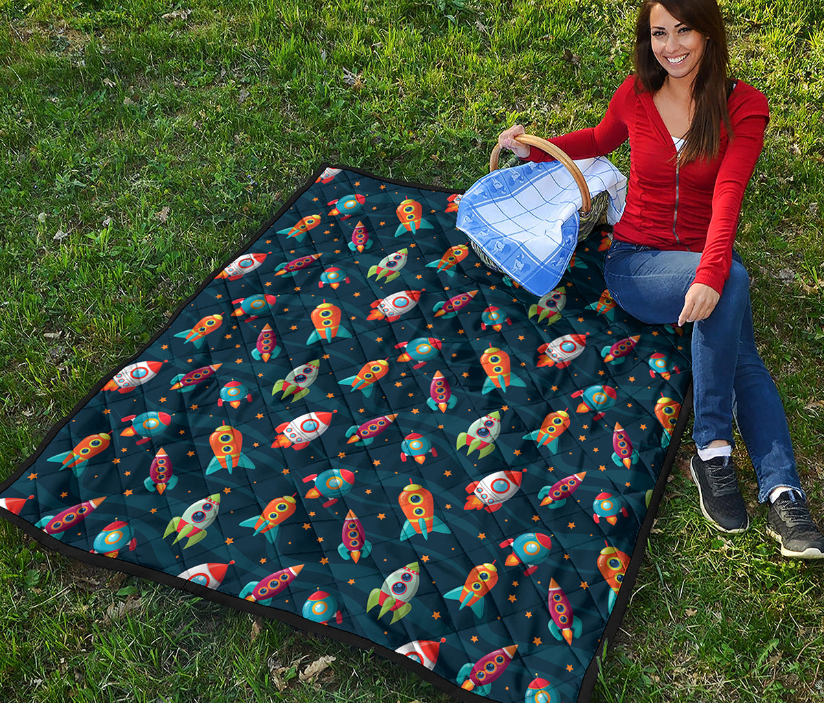 Rockets And Stars Pattern Print Quilt