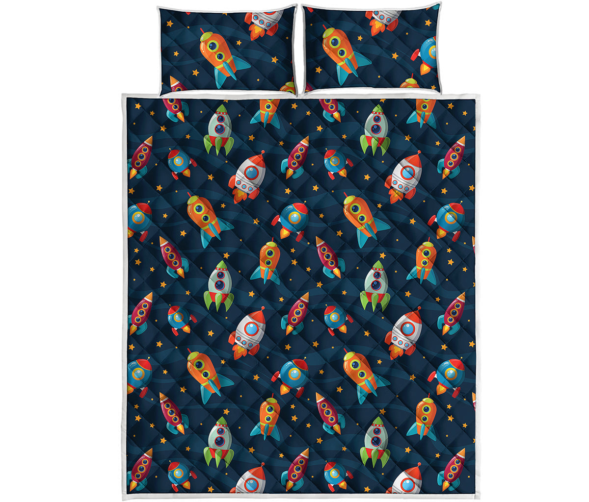 Rockets And Stars Pattern Print Quilt Bed Set