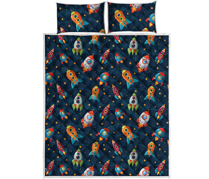 Rockets And Stars Pattern Print Quilt Bed Set