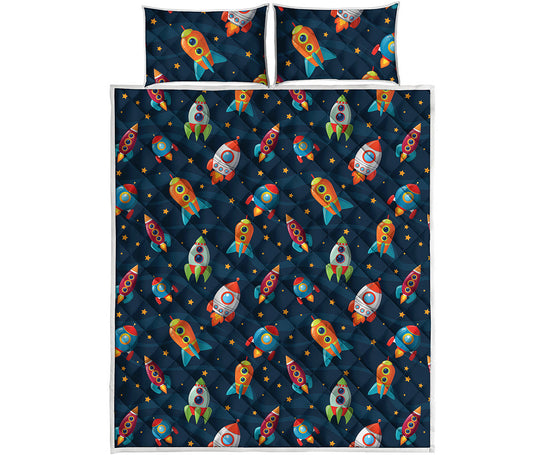 Rockets And Stars Pattern Print Quilt Bed Set