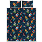 Rockets And Stars Pattern Print Quilt Bed Set