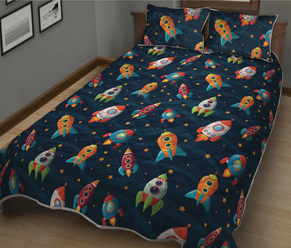 Rockets And Stars Pattern Print Quilt Bed Set