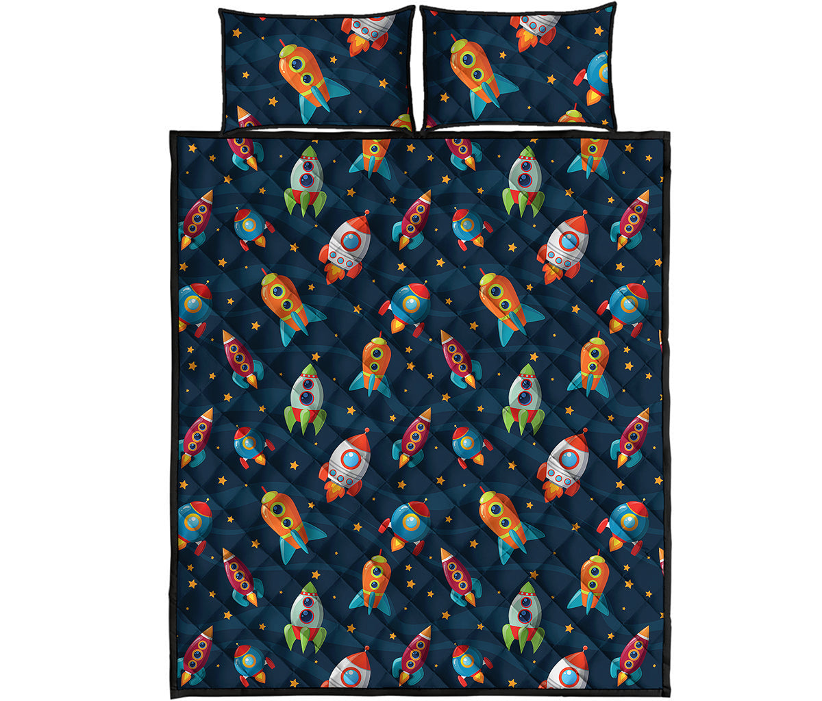 Rockets And Stars Pattern Print Quilt Bed Set