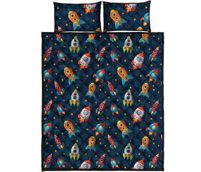 Rockets And Stars Pattern Print Quilt Bed Set