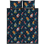 Rockets And Stars Pattern Print Quilt Bed Set