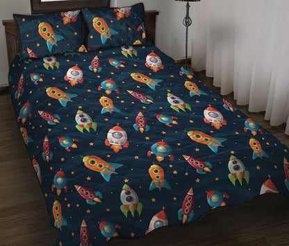 Rockets And Stars Pattern Print Quilt Bed Set