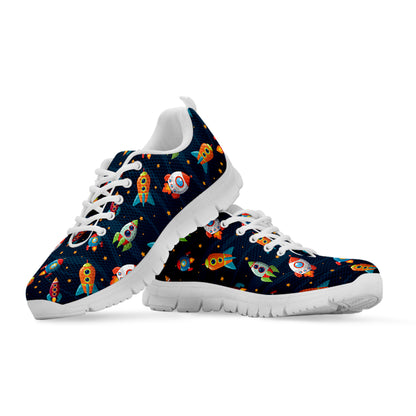 Rockets And Stars Pattern Print White Sneakers