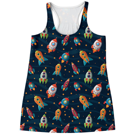 Rockets And Stars Pattern Print Women's Racerback Tank Top