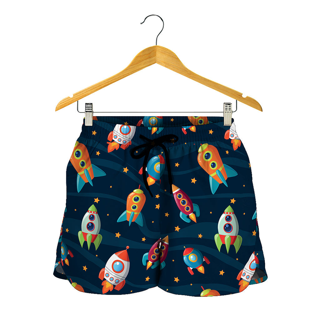 Rockets And Stars Pattern Print Women's Shorts