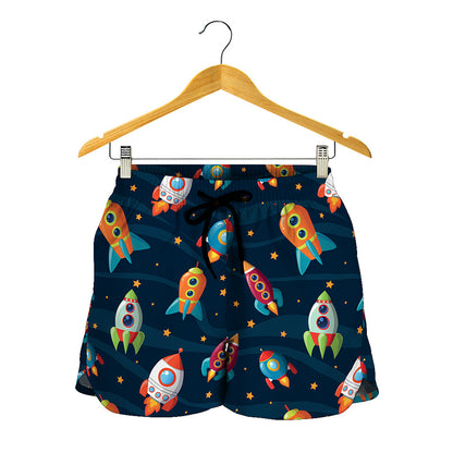 Rockets And Stars Pattern Print Women's Shorts