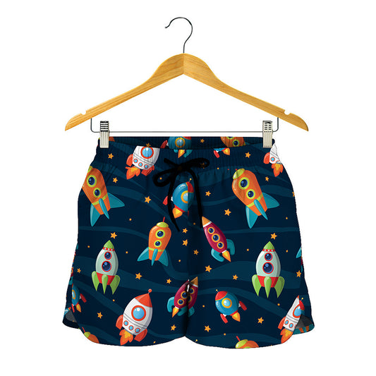 Rockets And Stars Pattern Print Women's Shorts