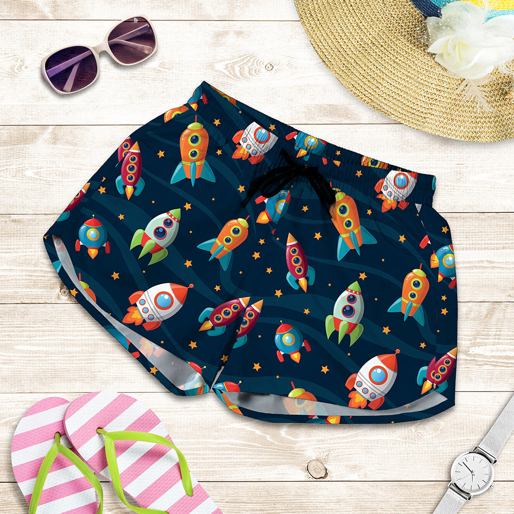 Rockets And Stars Pattern Print Women's Shorts