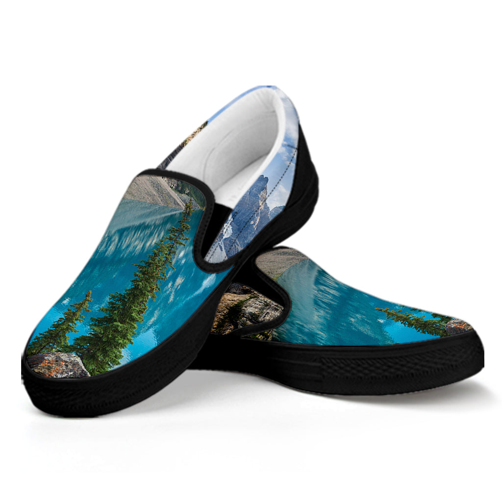 Rocky Mountain Print Black Slip On Shoes