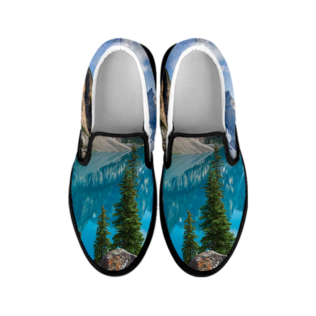 Rocky Mountain Print Black Slip On Shoes
