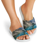 Rocky Mountain Print White Slide Sandals