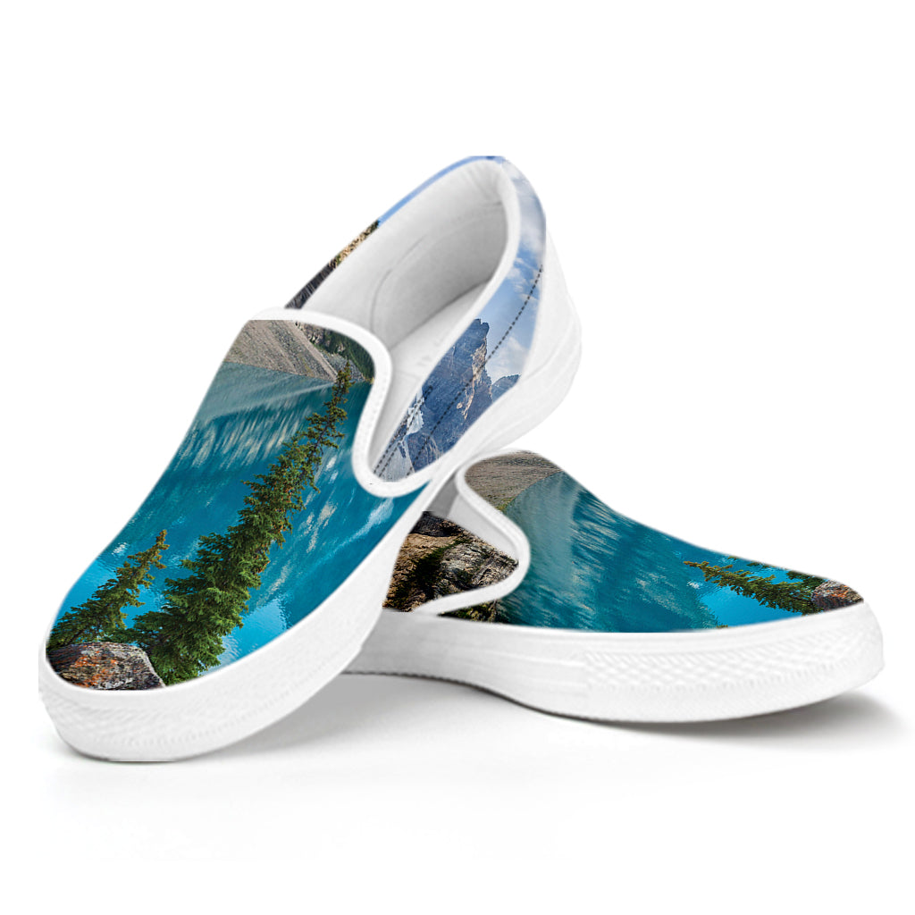 Rocky Mountain Print White Slip On Shoes