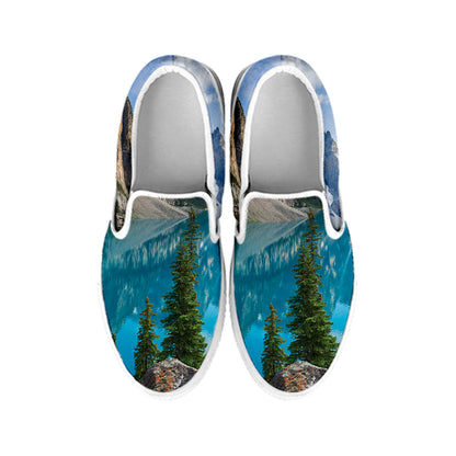 Rocky Mountain Print White Slip On Shoes