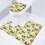 Rooster And Flower Pattern Print 3 Piece Bath Mat Set