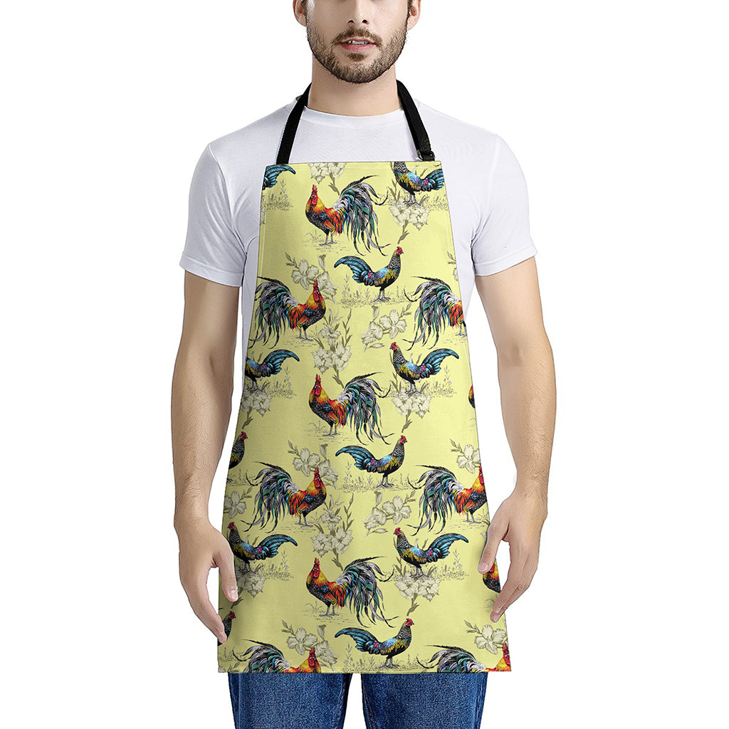 Rooster And Flower Pattern Print Apron