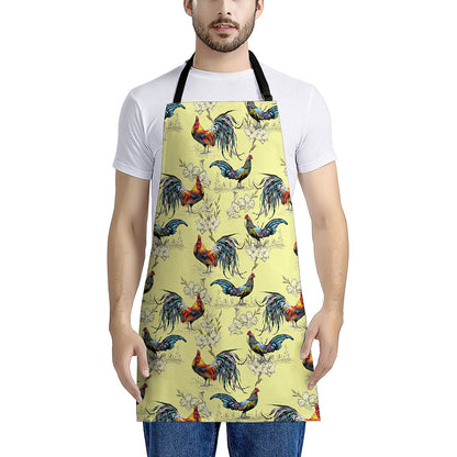 Rooster And Flower Pattern Print Apron