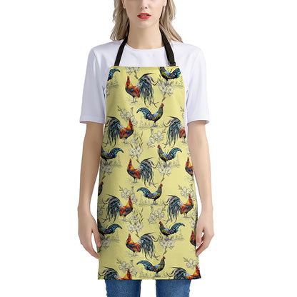Rooster And Flower Pattern Print Apron