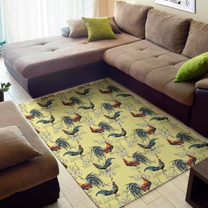 Rooster And Flower Pattern Print Area Rug