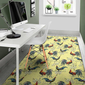 Rooster And Flower Pattern Print Area Rug