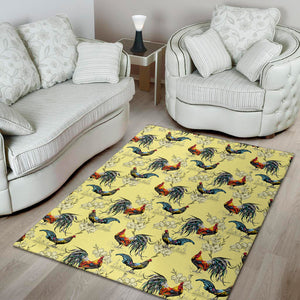 Rooster And Flower Pattern Print Area Rug