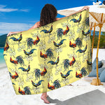 Rooster And Flower Pattern Print Beach Sarong Wrap