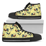 Rooster And Flower Pattern Print Black High Top Shoes