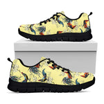 Rooster And Flower Pattern Print Black Sneakers