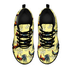 Rooster And Flower Pattern Print Black Sneakers