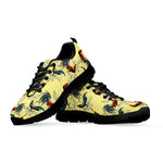 Rooster And Flower Pattern Print Black Sneakers