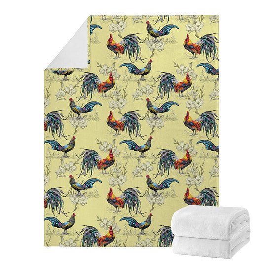 Rooster And Flower Pattern Print Blanket