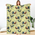 Rooster And Flower Pattern Print Blanket