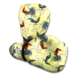 Rooster And Flower Pattern Print Boxing Gloves