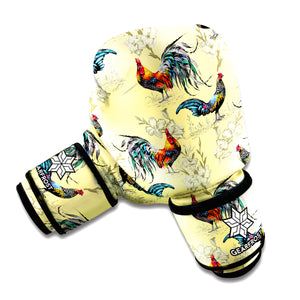 Rooster And Flower Pattern Print Boxing Gloves