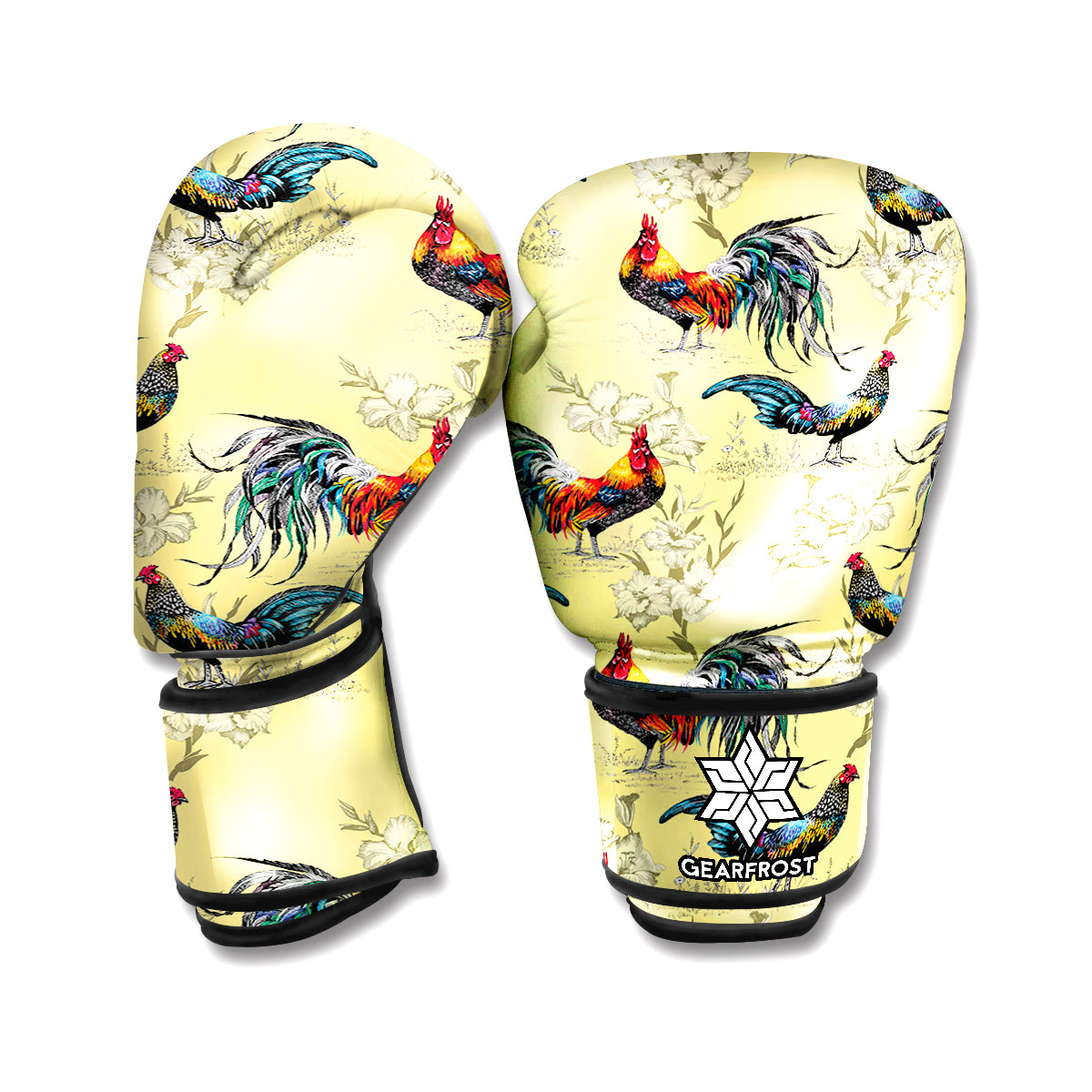 Rooster And Flower Pattern Print Boxing Gloves