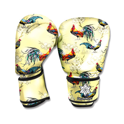 Rooster And Flower Pattern Print Boxing Gloves