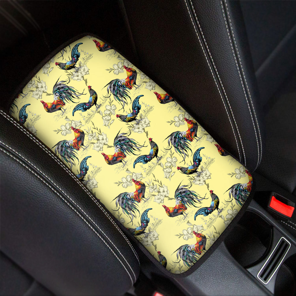 Rooster And Flower Pattern Print Car Center Console Cover