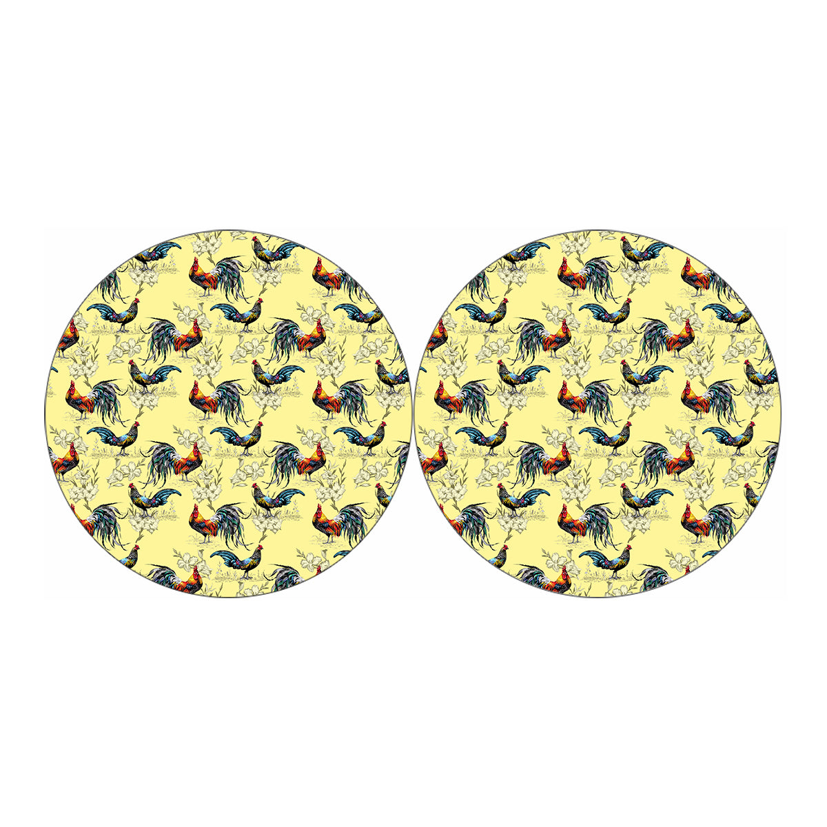 Rooster And Flower Pattern Print Car Coasters