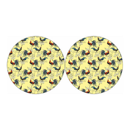 Rooster And Flower Pattern Print Car Coasters