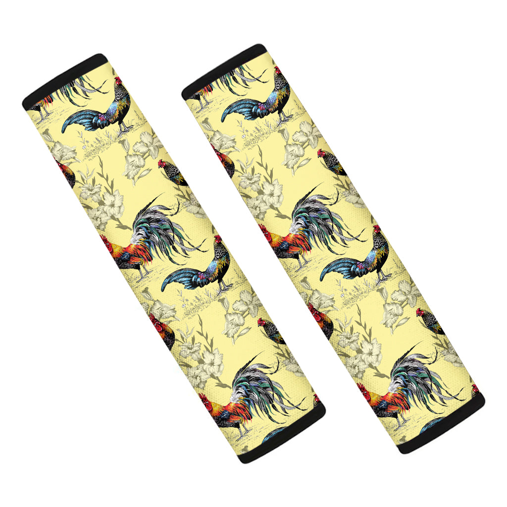 Rooster And Flower Pattern Print Car Seat Belt Covers