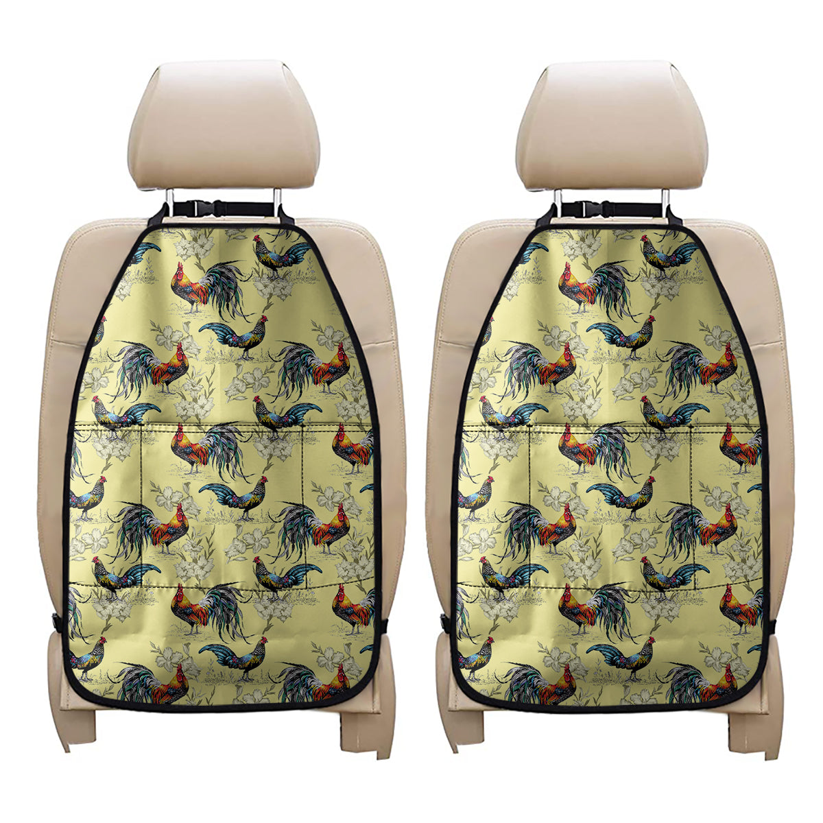Rooster And Flower Pattern Print Car Seat Organizers
