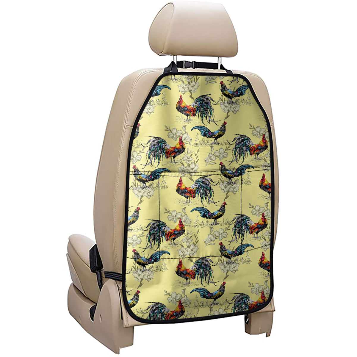Rooster And Flower Pattern Print Car Seat Organizers