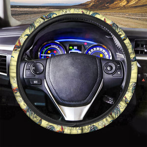 Rooster And Flower Pattern Print Car Steering Wheel Cover